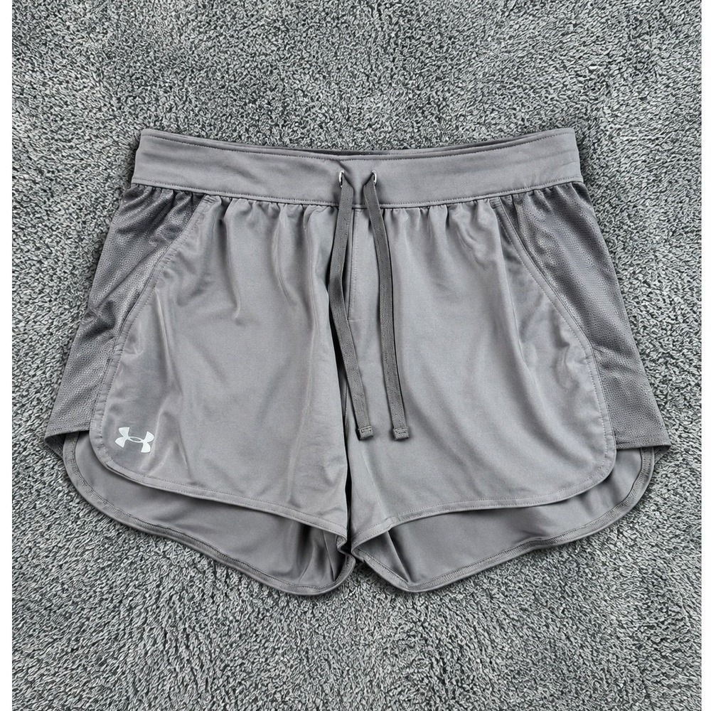 Under Armour Womens Gray Mesh Panel Dolphin Hem Athletic Shorts Size Large